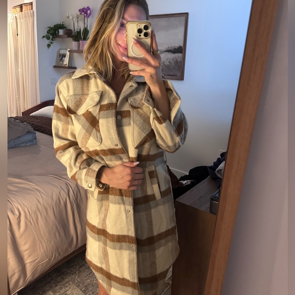 Blank NYC Plaid Cream and Brown Teddy Jacket